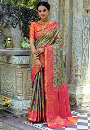 Woven Art Silk Saree in Multicolor