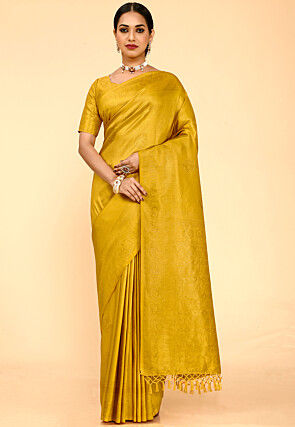Woven Art Silk Saree in Mustard and Golden