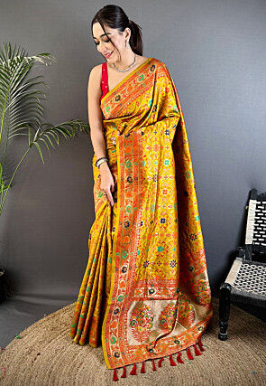 Woven Art Silk Saree in Mustard