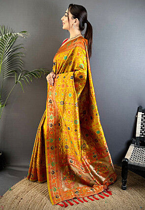 Woven Art Silk Saree in Mustard