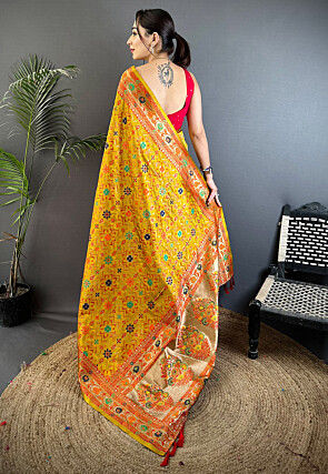 Woven Art Silk Saree in Mustard