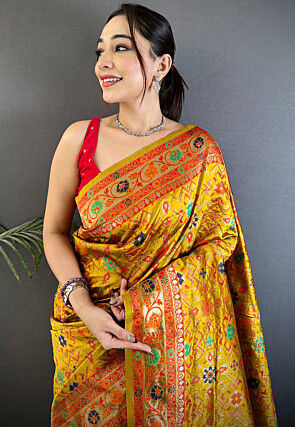 Woven Art Silk Saree in Mustard