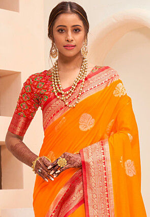Woven Art Silk Saree in Mustard