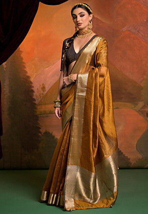 Woven Art Silk Saree in Mustard