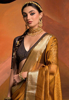 Woven Art Silk Saree in Mustard