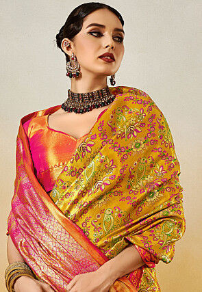 Woven Art Silk Saree in Mustard