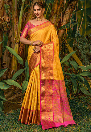 Woven Art Silk Saree in Mustard