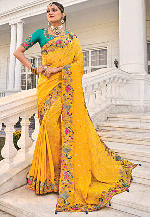 Woven Art Silk Jaquard Saree in Mustard