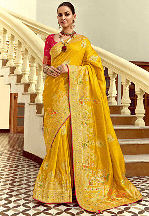 Woven Art Silk Saree in Mustard