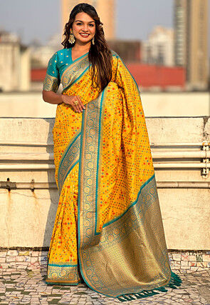 Woven Art Silk Saree in Mustard