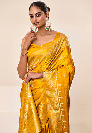 Woven Art Silk Saree in Mustard