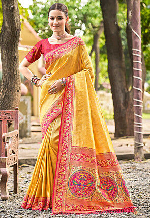 Woven Art Silk Saree in Mustard