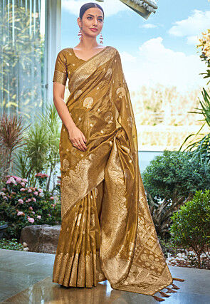 Woven Art Silk Saree in Mustard