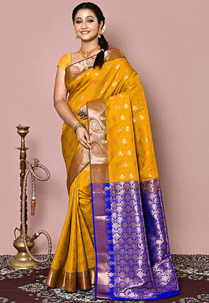 Woven Art Silk Saree in Mustard