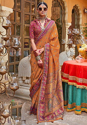 Woven Art Silk Saree in Mustard
