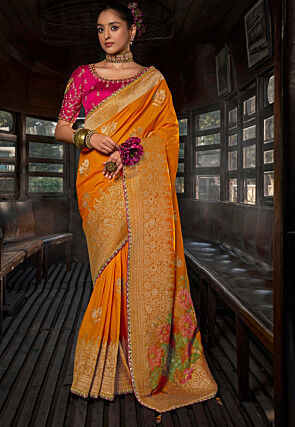 Woven Art Silk Saree in Mustard