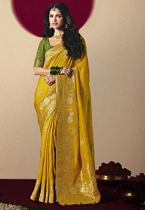 Woven Art Silk Saree in Mustard