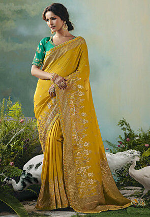 Woven Art Silk Saree in Mustard