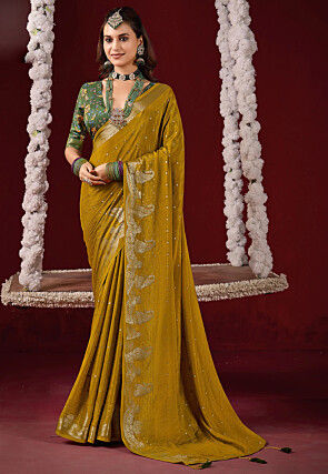 Woven Art Silk Saree in Mustard