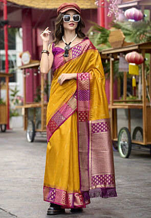 Woven Art Silk Saree in Mustard
