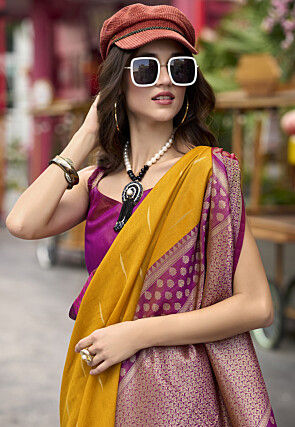 Woven Art Silk Saree in Mustard