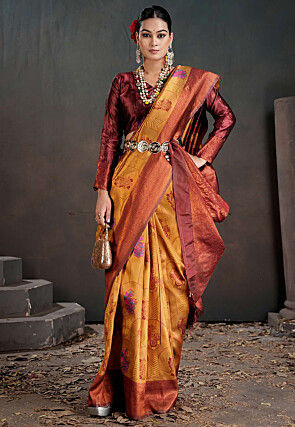 Woven Art Silk Saree in Mustard
