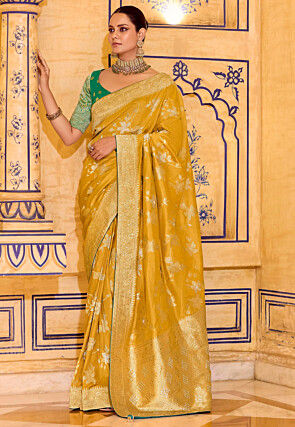 Woven Art Silk Saree in Mustard