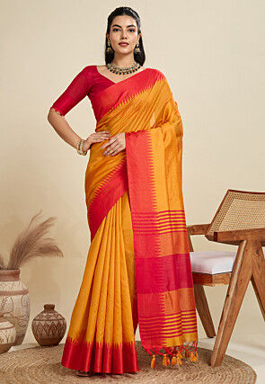 Woven Art Silk Saree in Mustard