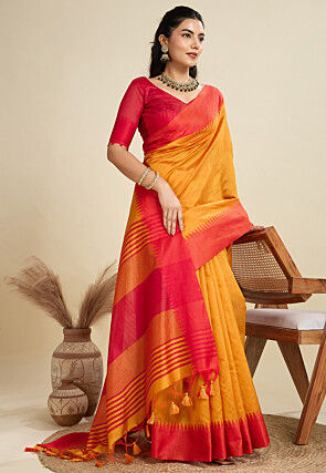 Woven Art Silk Saree in Mustard