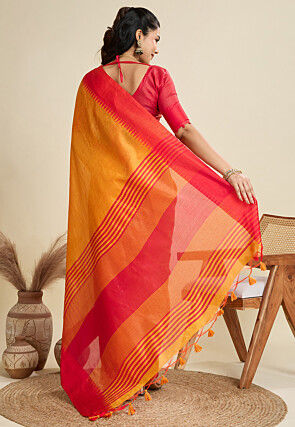 Woven Art Silk Saree in Mustard