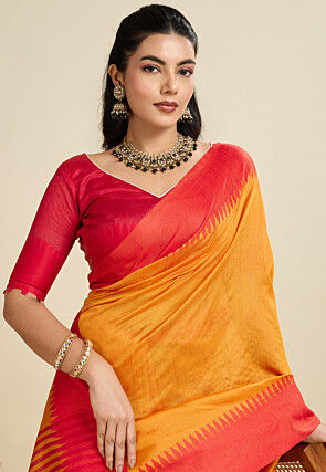 Woven Art Silk Saree in Mustard