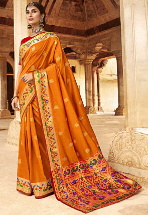 Woven Art Silk Saree in Mustard