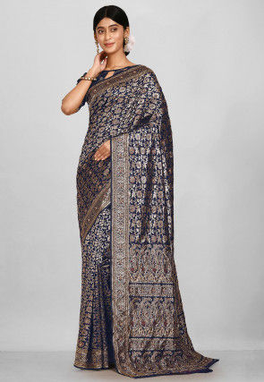 Woven Art Silk Saree in Navy Blue