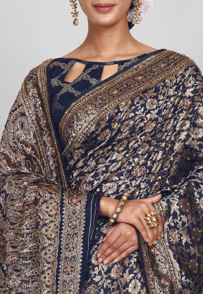 Woven Art Silk Saree in Navy Blue