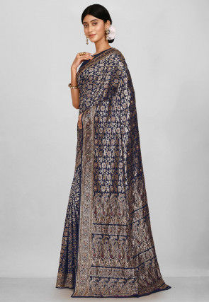 Woven Art Silk Saree in Navy Blue