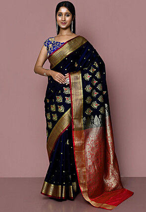 Woven Art Silk Saree in Navy Blue