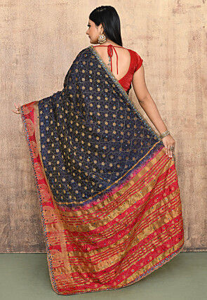 Woven Art Silk Saree in Navy Blue