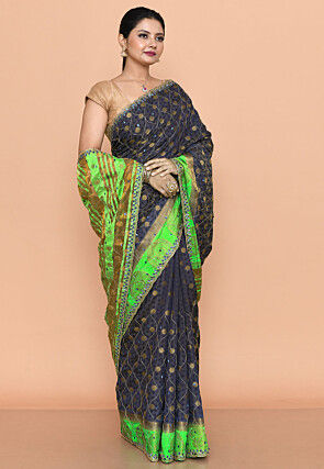 Woven Art Silk Saree in Navy Blue