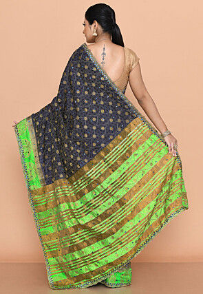Woven Art Silk Saree in Navy Blue