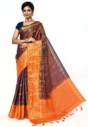 Woven Art Silk Saree in Navy Blue