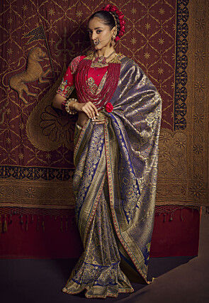 Woven Art Silk Saree in Navy Blue