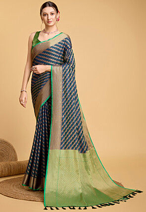Woven Art Silk Saree in Navy Blue