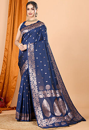 Woven Art Silk Saree in Navy Blue