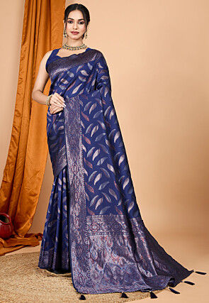 Woven Art Silk Saree in Navy Blue