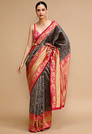 Woven Art Silk Saree in Navy Blue