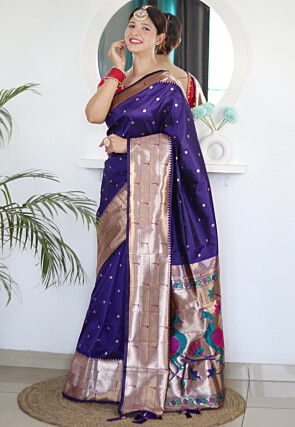 Woven Art Silk Saree in Navy Blue