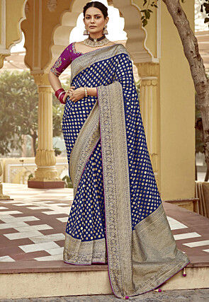 Woven Art Silk Saree in Navy Blue