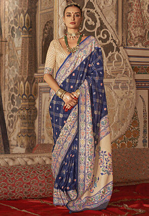 Woven Art Silk Saree in Navy Blue