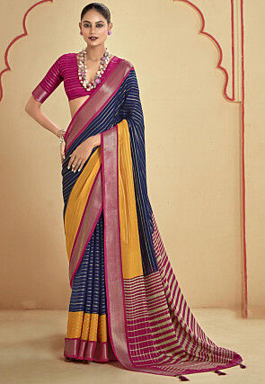 Woven Art Silk Saree in Navy Blue