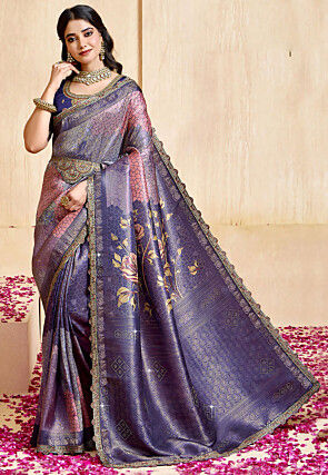 Woven Art Silk Saree in Navy Blue